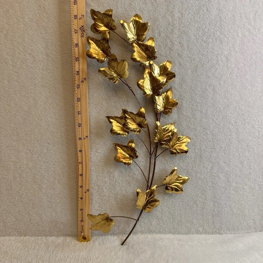HOMCO‎ Vintage Ivy Leaf Branch Brass & Gold Tone Metal Wall Decor 18
